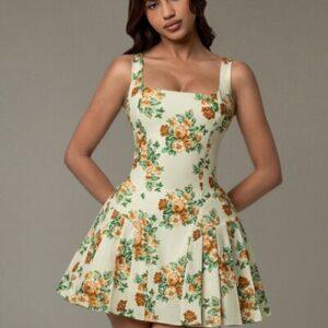 Women's Floral Sleeveless Mini Pleated Dress