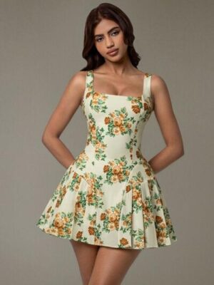 Women's Floral Sleeveless Mini Pleated Dress