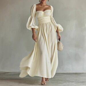 Women's French Style Puff Sleeve Maxi Dress